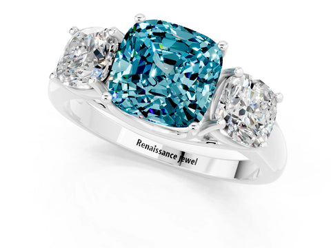 White gold Three-Stone Cushion Cut Blue Topaz Engagement Ring with Prong Setting_1