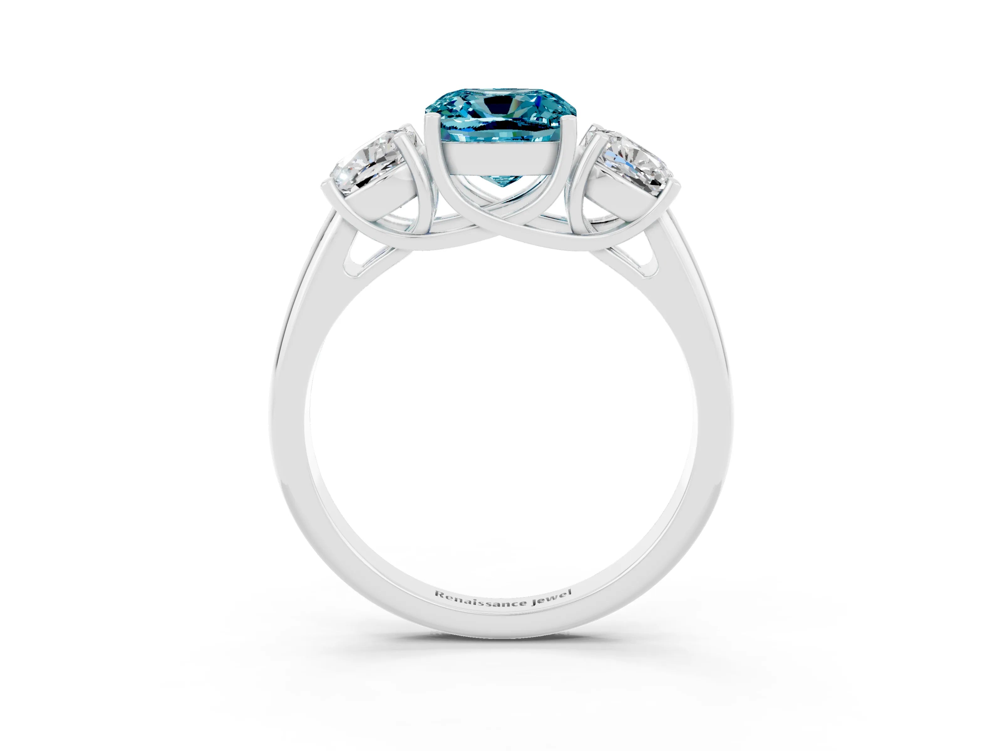 White gold Three-Stone Cushion Cut Blue Topaz Engagement Ring with Prong Setting_3