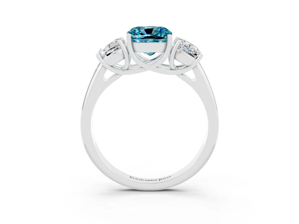 Silver Three-Stone Cushion Cut Blue Topaz Engagement Ring with Prong Setting