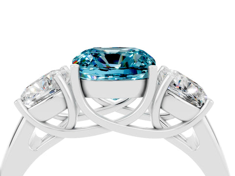 White gold Three-Stone Cushion Cut Blue Topaz Engagement Ring with Prong Setting_4