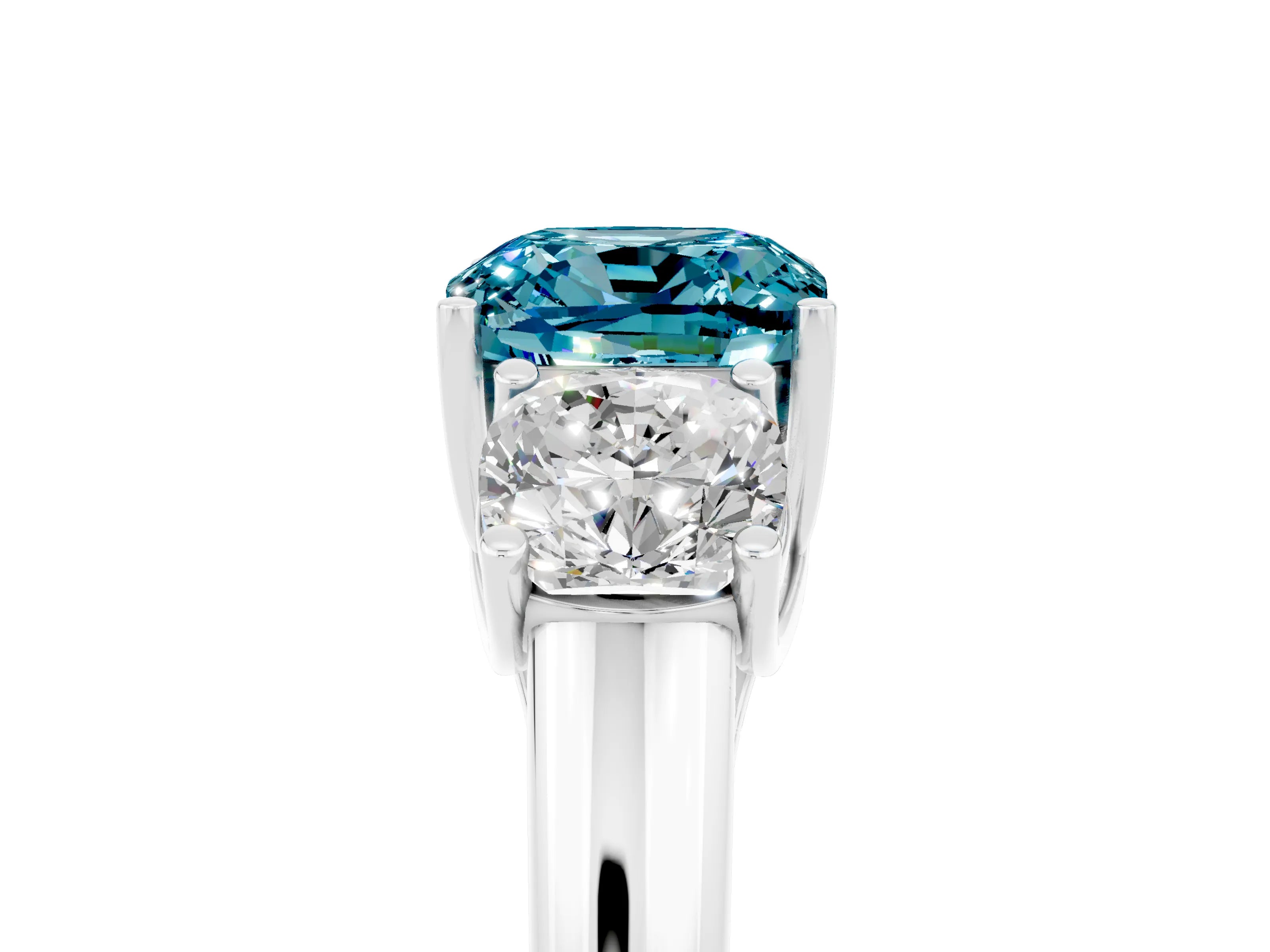 White gold Three-Stone Cushion Cut Blue Topaz Engagement Ring with Prong Setting_5