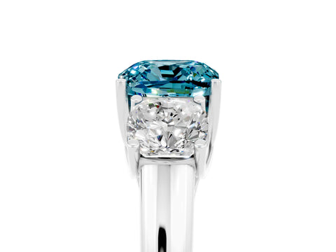 White gold Three-Stone Cushion Cut Blue Topaz Engagement Ring with Prong Setting_5