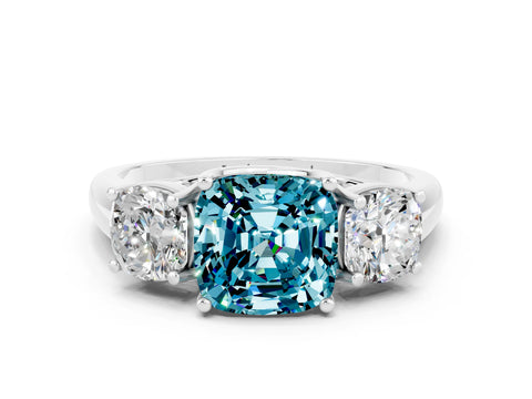 White gold Three-Stone Cushion Cut Blue Topaz Engagement Ring with Prong Setting