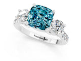 White gold Three-Stone Cushion Cut Blue Topaz Pavé Band with Four-Prong Setting_1