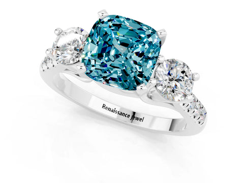White gold Three-Stone Cushion Cut Blue Topaz Pavé Band with Four-Prong Setting_1