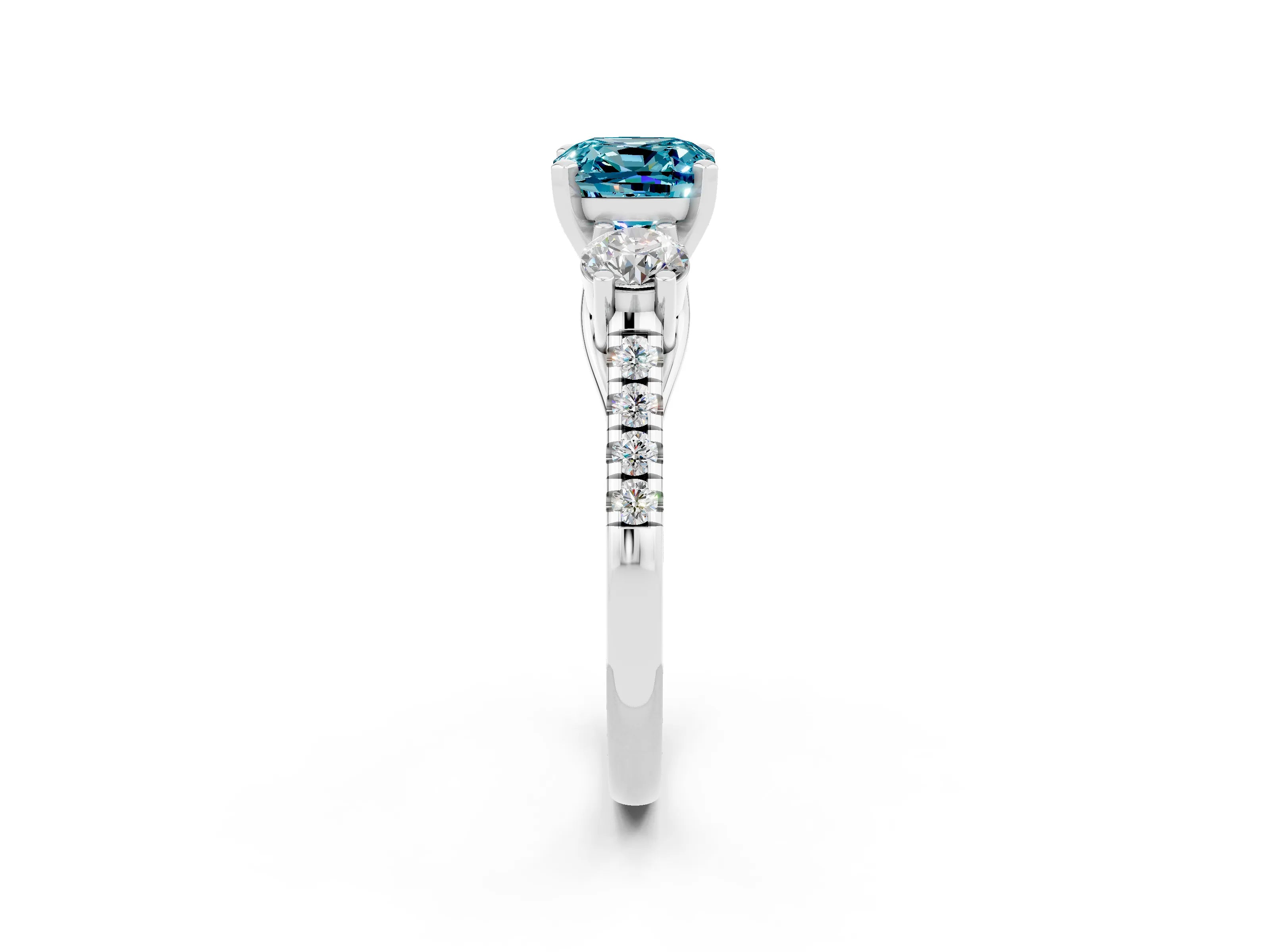 White gold Three-Stone Cushion Cut Blue Topaz Pavé Band with Four-Prong Setting_2