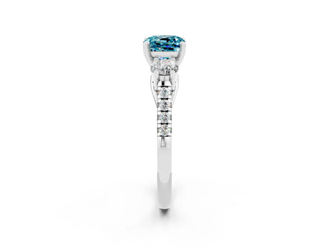 White gold Three-Stone Cushion Cut Blue Topaz Pavé Band with Four-Prong Setting_2