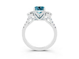 White gold Three-Stone Cushion Cut Blue Topaz Pavé Band with Four-Prong Setting_3