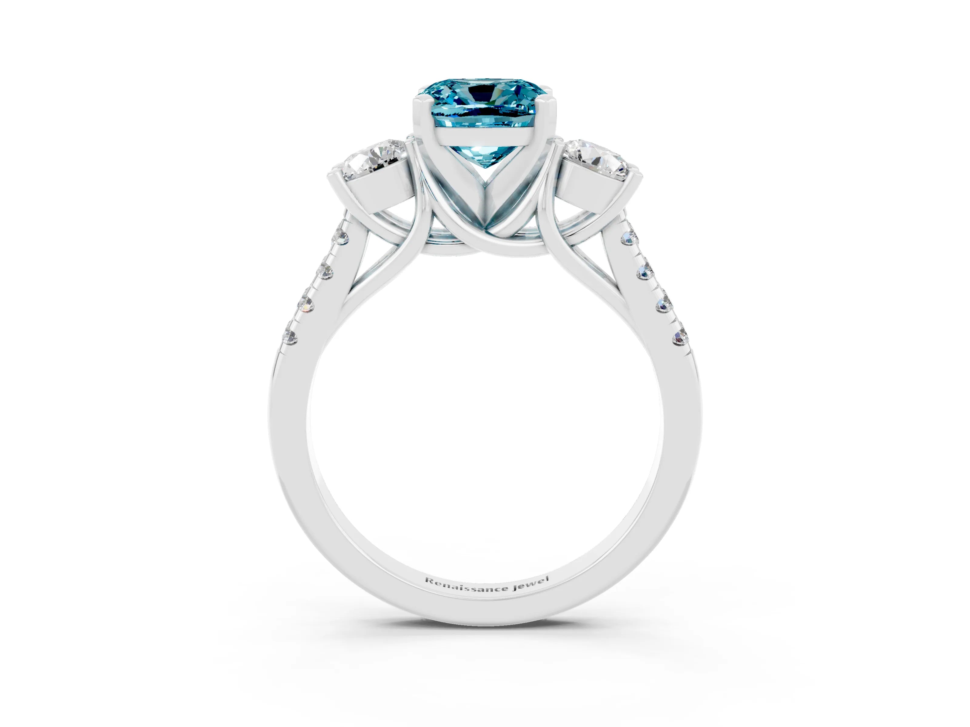 White gold Three-Stone Cushion Cut Blue Topaz Pavé Band with Four-Prong Setting_3