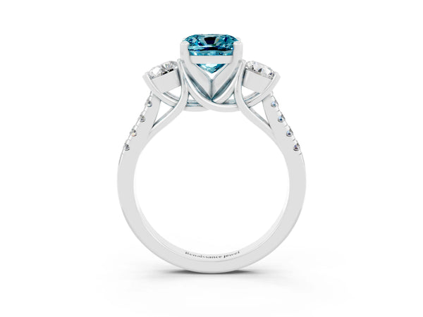 Silver Three-Stone Cushion Cut Blue Topaz Pavé Band with Four-Prong Setting