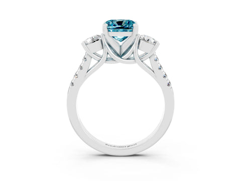 White gold Three-Stone Cushion Cut Blue Topaz Pavé Band with Four-Prong Setting_3