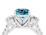 White gold Three-Stone Cushion Cut Blue Topaz Pavé Band with Four-Prong Setting_4