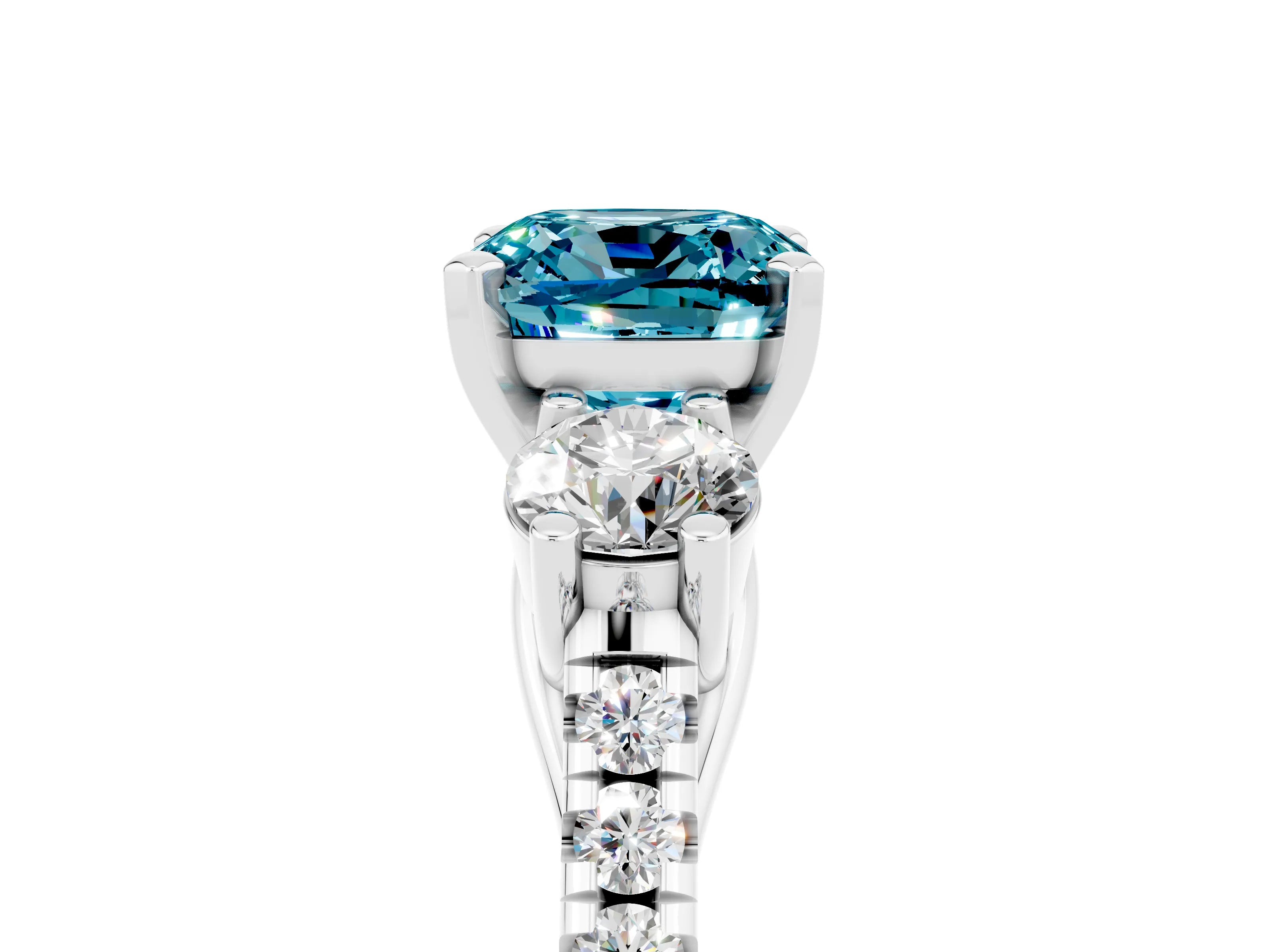 White gold Three-Stone Cushion Cut Blue Topaz Pavé Band with Four-Prong Setting_5