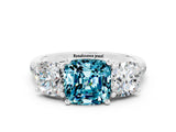 White gold Three-Stone Cushion Cut Blue Topaz Ring with Pavé Band and Prong Setting_12