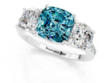 White gold Three-Stone Cushion Cut Blue Topaz Ring with Pavé Band and Prong Setting_13