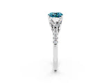White gold Three-Stone Cushion Cut Blue Topaz Ring with Pavé Band and Prong Setting_14