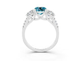 White gold Three-Stone Cushion Cut Blue Topaz Ring with Pavé Band and Prong Setting_15