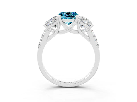 White gold Three-Stone Cushion Cut Blue Topaz Ring with Pavé Band and Prong Setting_15