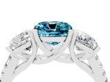 White gold Three-Stone Cushion Cut Blue Topaz Ring with Pavé Band and Prong Setting_16
