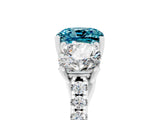 White gold Three-Stone Cushion Cut Blue Topaz Ring with Pavé Band and Prong Setting_17