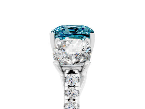 White gold Three-Stone Cushion Cut Blue Topaz Ring with Pavé Band and Prong Setting_17