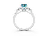 White gold Three-Stone Cushion Cut Blue Topaz Ring with Pear Side Stones and Four-Prong Setting_3
