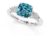 White gold Three-Stone Cushion Cut Blue Topaz Ring with Pear  Side Stones in Four-Prong Setting_13