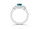 White gold Three-Stone Cushion Cut Blue Topaz Ring with Pear  Side Stones in Four-Prong Setting_15