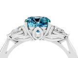 White gold Three-Stone Cushion Cut Blue Topaz Ring with Pear  Side Stones in Four-Prong Setting_16