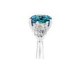 White gold Three-Stone Cushion Cut Blue Topaz Ring with Pear  Side Stones in Four-Prong Setting_17
