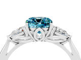 White gold Three-Stone Cushion Cut Blue Topaz Ring with Pear  Side Stones in Four-Prong Setting_52