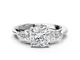 White gold Three-Stone Cushion Cut Brilliant Diamond Solitaire Ring with Tapered Band and Four-Prong Setting_13