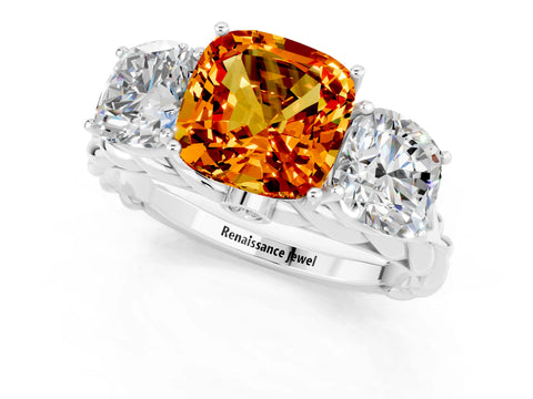 White gold Three-Stone Cushion Cut Citrine Braided Band Ring with Four-Prong Setting_13