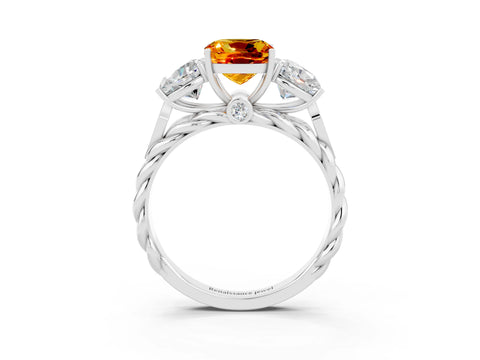 White gold Three-Stone Cushion Cut Citrine Braided Band Ring with Four-Prong Setting_15