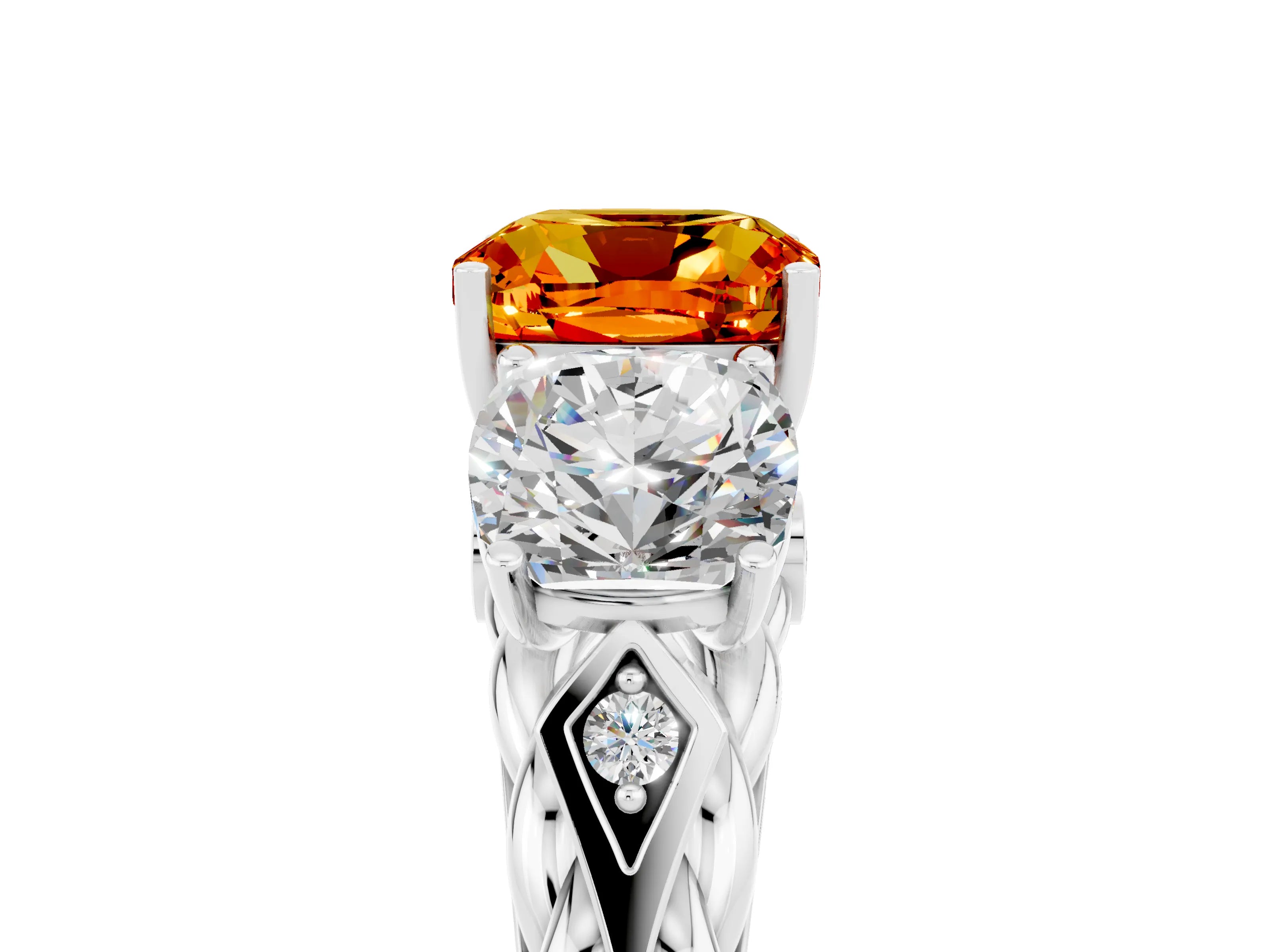 White gold Three-Stone Cushion Cut Citrine Braided Band Ring with Four-Prong Setting_17