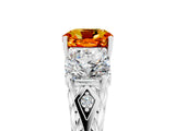 White gold Three-Stone Cushion Cut Citrine Braided Band Ring with Four-Prong Setting_17