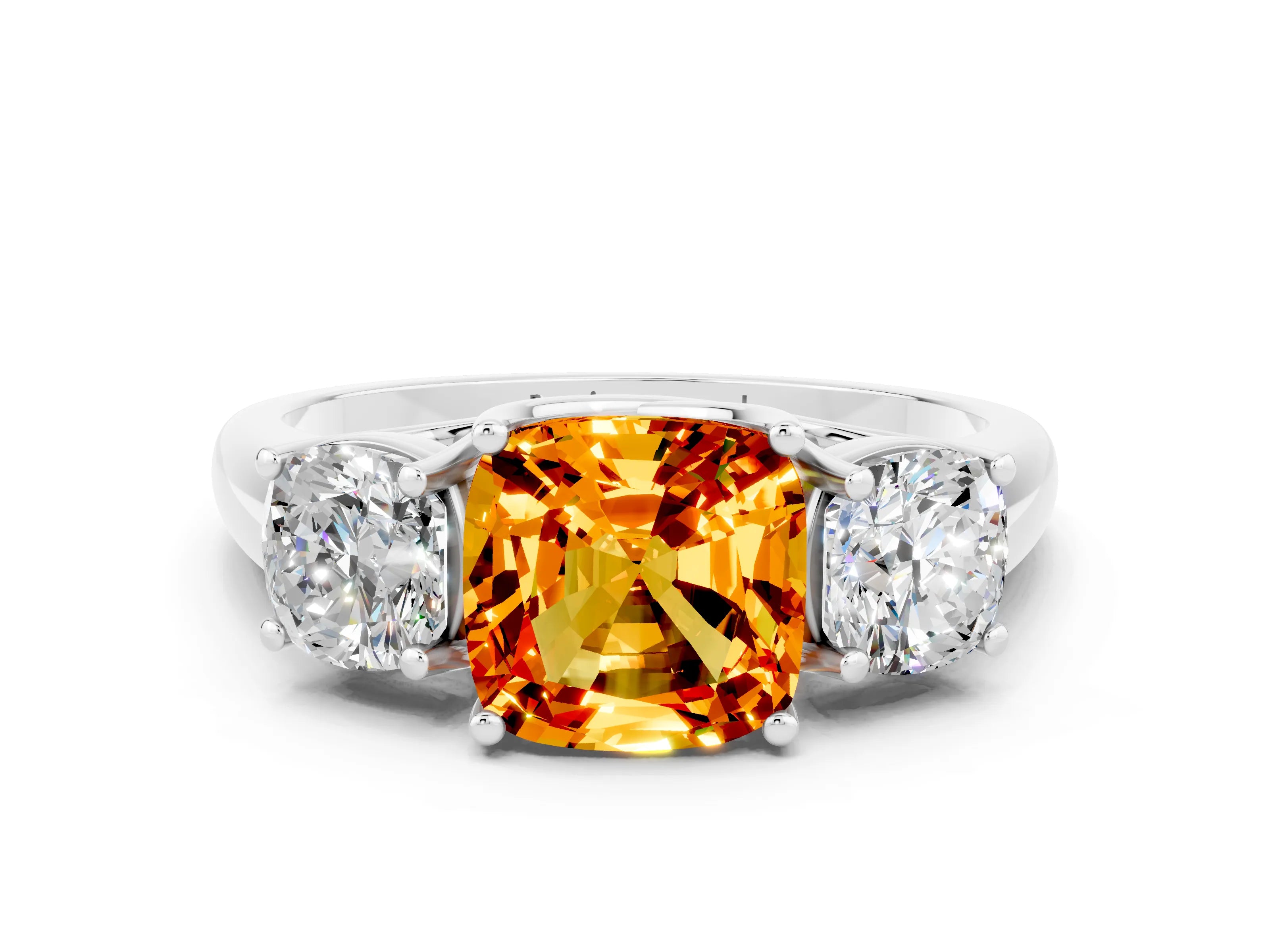 White gold Three-Stone Cushion Cut Citrine Engagement Ring with Prong Setting