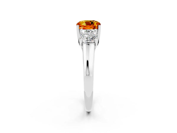 White gold Three-Stone Cushion Cut Citrine Engagement Ring with Prong Setting