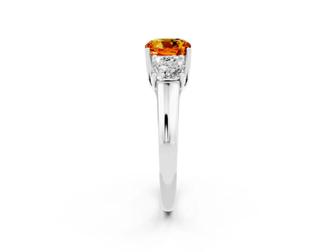 White gold Three-Stone Cushion Cut Citrine Engagement Ring with Prong Setting_2