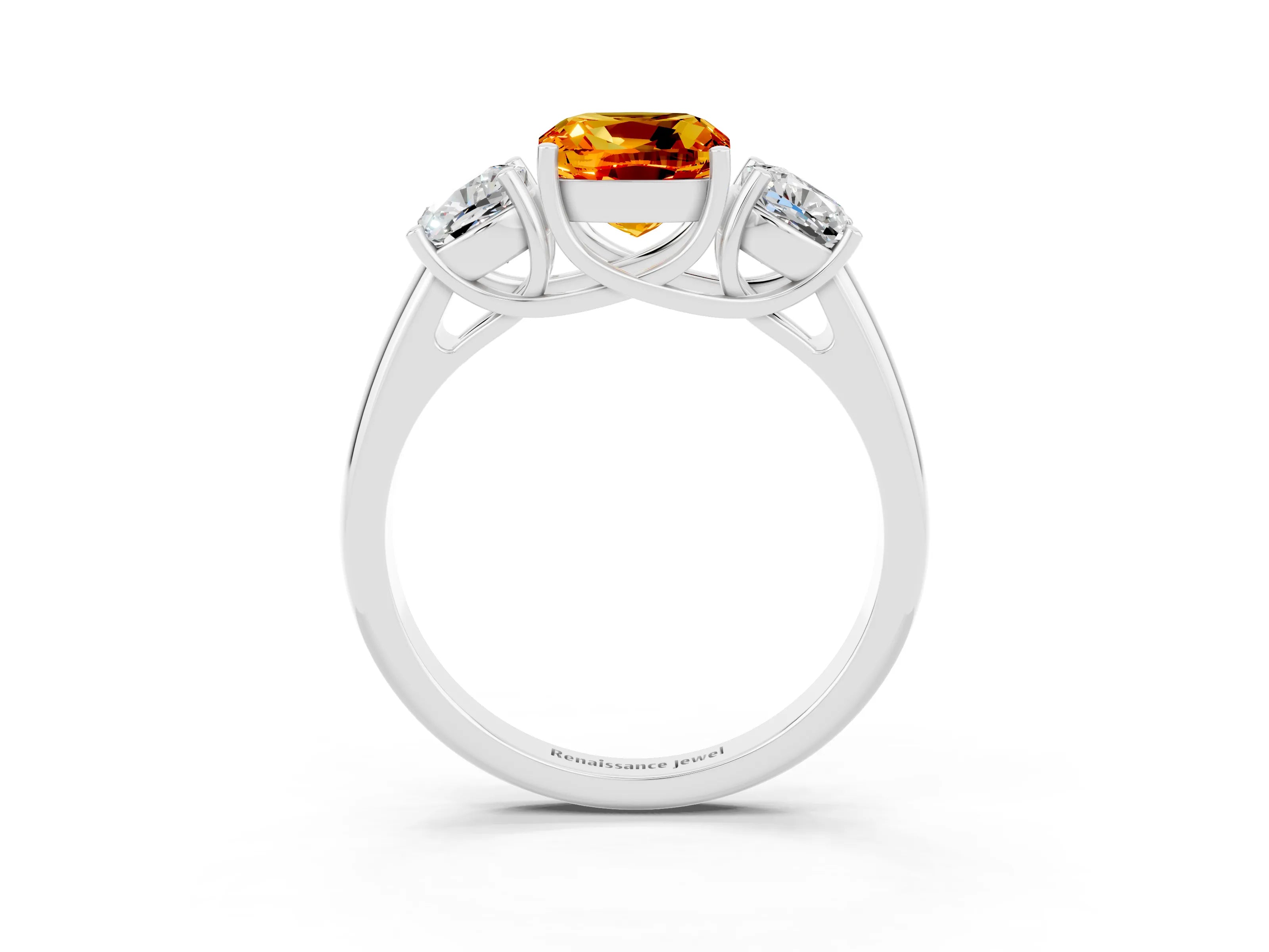White gold Three-Stone Cushion Cut Citrine Engagement Ring with Prong Setting_3