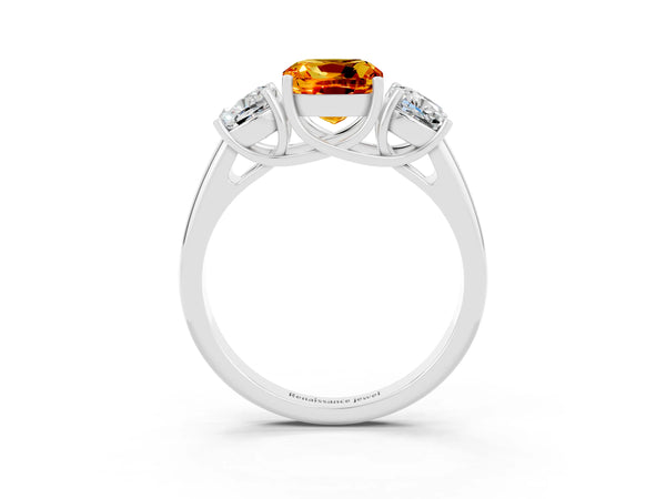 Silver Three-Stone Cushion Cut Citrine Engagement Ring with Prong Setting