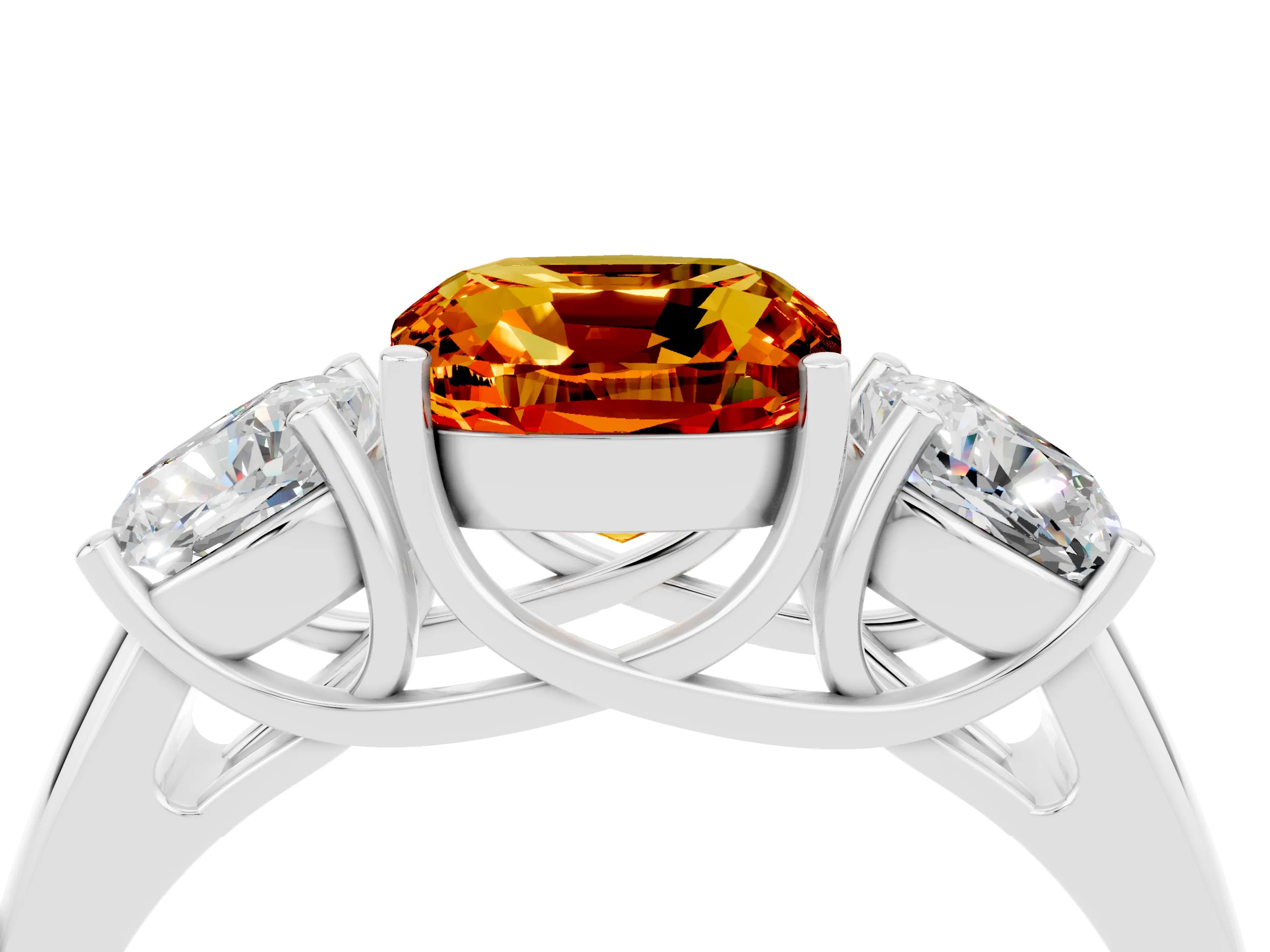 White gold Three-Stone Cushion Cut Citrine Engagement Ring with Prong Setting_4