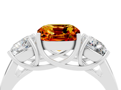 White gold Three-Stone Cushion Cut Citrine Engagement Ring with Prong Setting_4