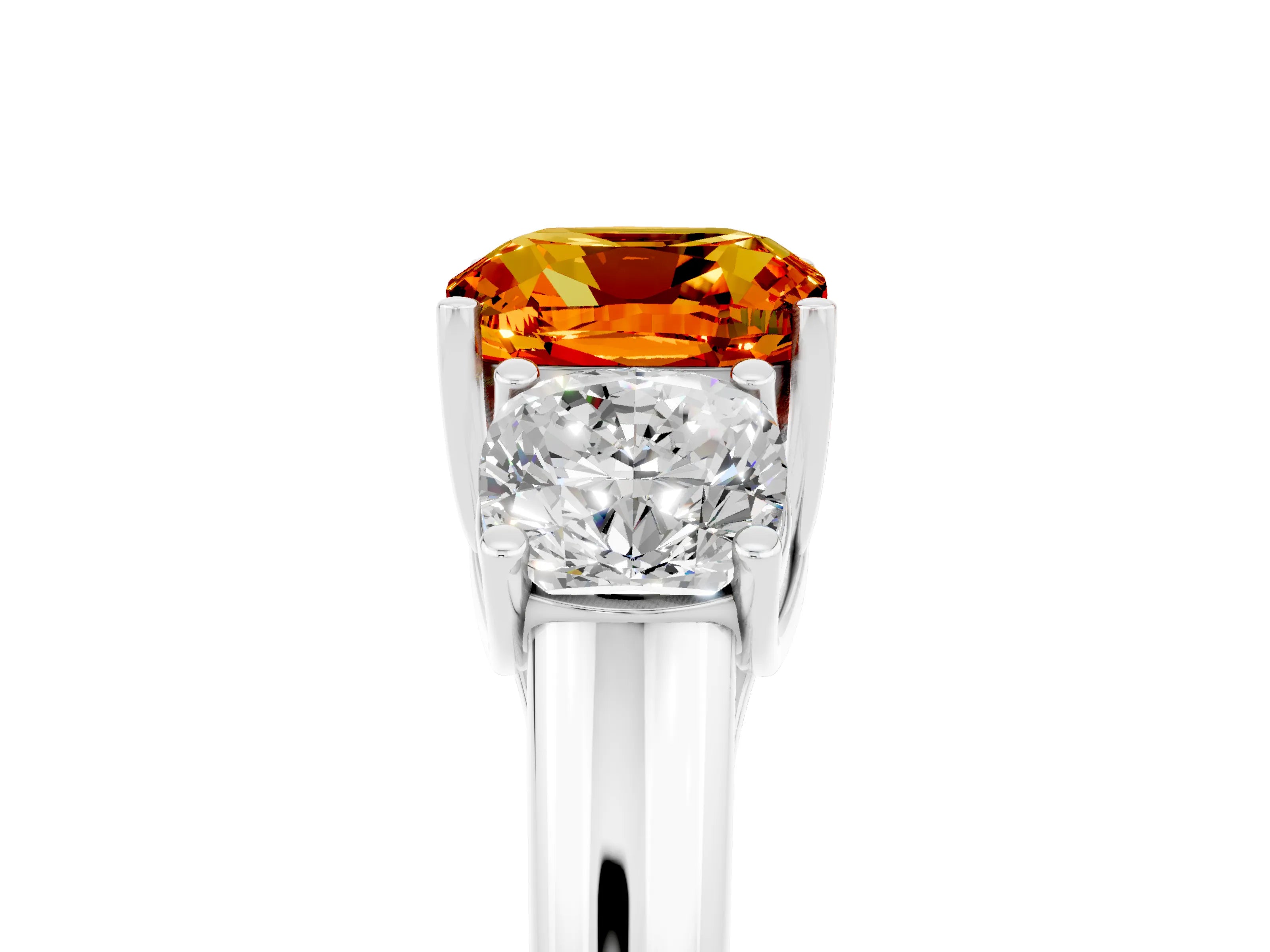 White gold Three-Stone Cushion Cut Citrine Engagement Ring with Prong Setting_5