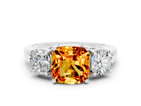 White gold Three-Stone Cushion Cut Citrine Engagement Ring with Prong Setting