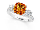 White gold Three-Stone Cushion Cut Citrine Pavé Band with Four-Prong Setting_1