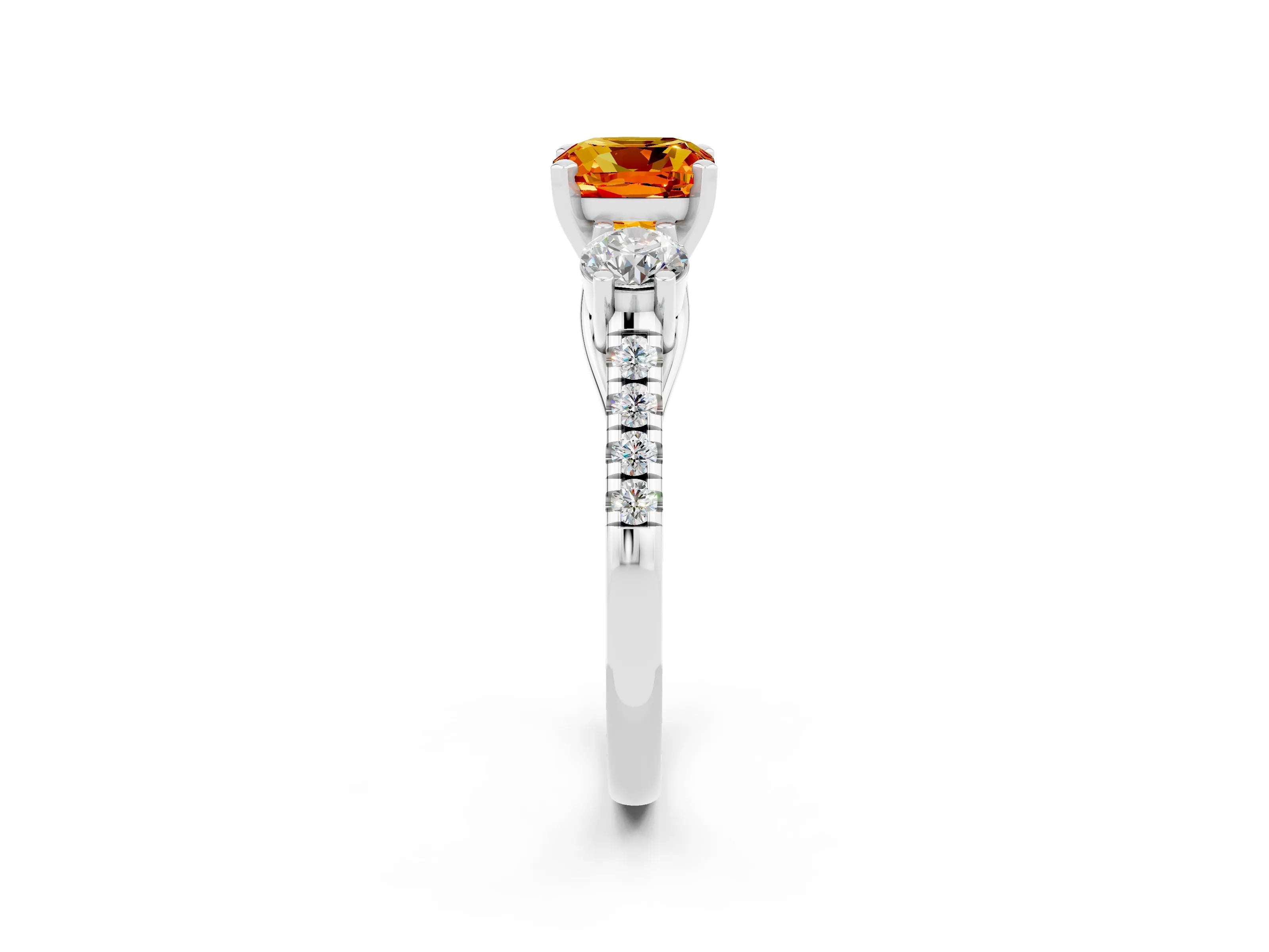White gold Three-Stone Cushion Cut Citrine Pavé Band with Four-Prong Setting_2