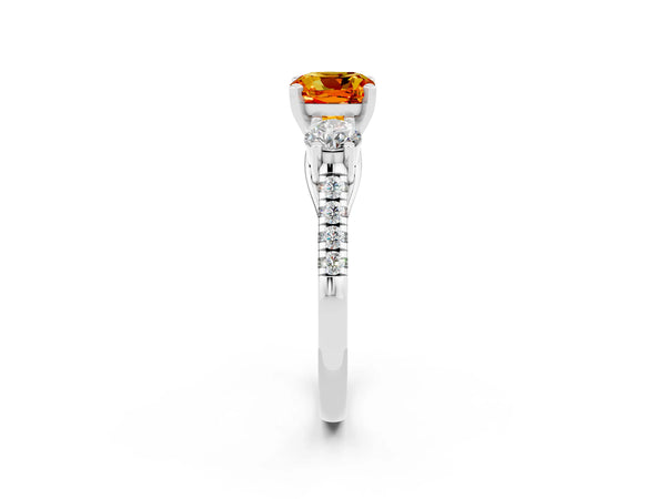 Silver Three-Stone Cushion Cut Citrine Pavé Band with Four-Prong Setting