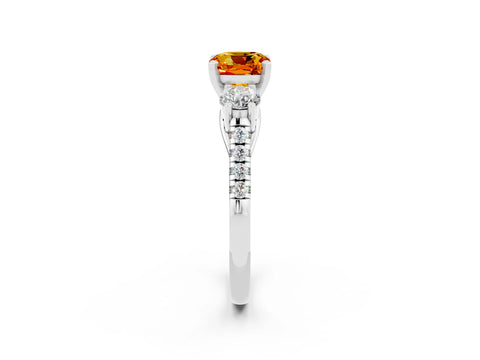 White gold Three-Stone Cushion Cut Citrine Pavé Band with Four-Prong Setting_2