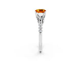 White gold Three-Stone Cushion Cut Citrine Ring with Pavé Band and Prong Setting_14